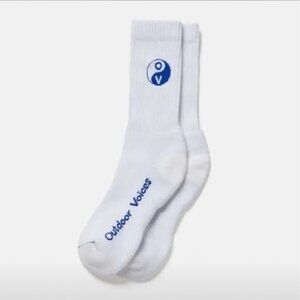 Outdoor Voices Bundle of 2 Comfort Plush Crew Socks Bundle White Peace Sign
